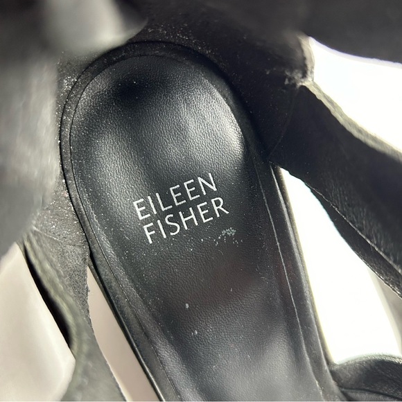 Eileen Fisher Black Lace Up Strappy Wedge Sandals Open Toe Size 9 Back Zipper - Picture 10 of 12